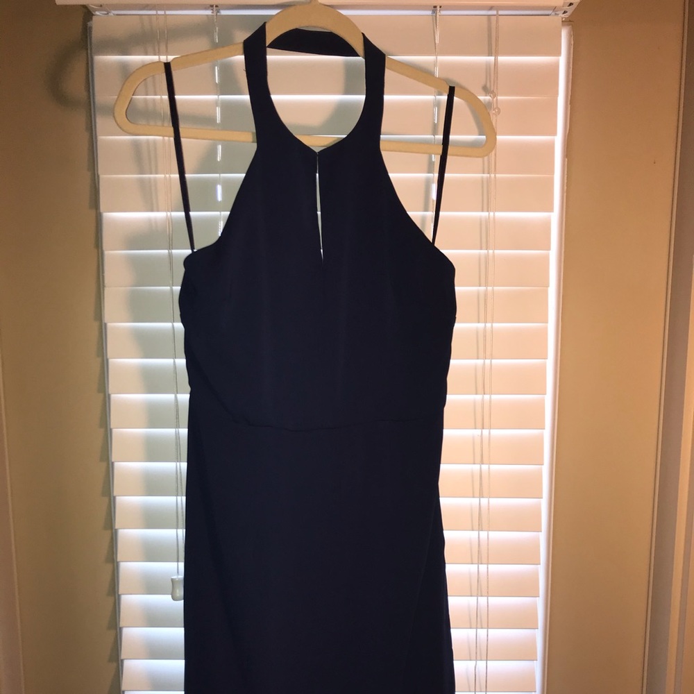 Navy Halter Flounce Dress